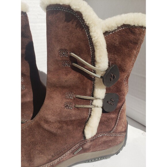 MERRELL SPIRIT TIBET YARRA CHESTNUT Polartec Winter Pull On Boots Women's Size 9 - Picture 3 of 16